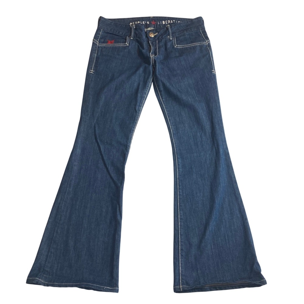 Peoples‎ Liberation Jeans Sz 28 Mary Trouser Flare Dark Wash Star Pocket USA Y2K
